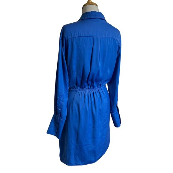 Lucy Paris  Blue Wrap Mini Dress SzM Long Sleeve Ruched Draped Elegant Cocktail - Picture 2 of 9